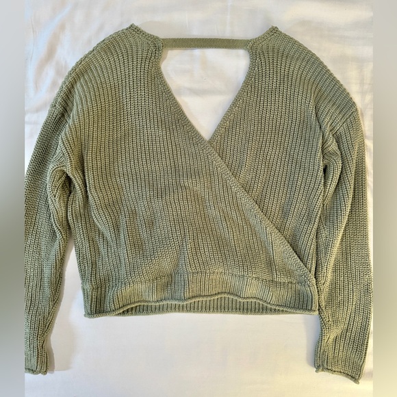 Moon & Madison Wrap V-Neck Sage Green Sweater - Picture 3 of 3
